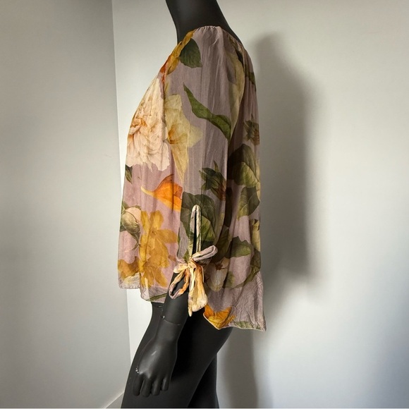 🪽 Silk Blend | Cherish Italy Floral Sheer Blouse (S) – Boho Romantic - Picture 3 of 6